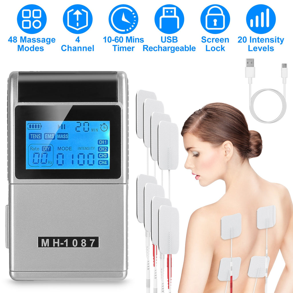 TENS Unit 4-Channel Muscle Stimulator with 8 pads