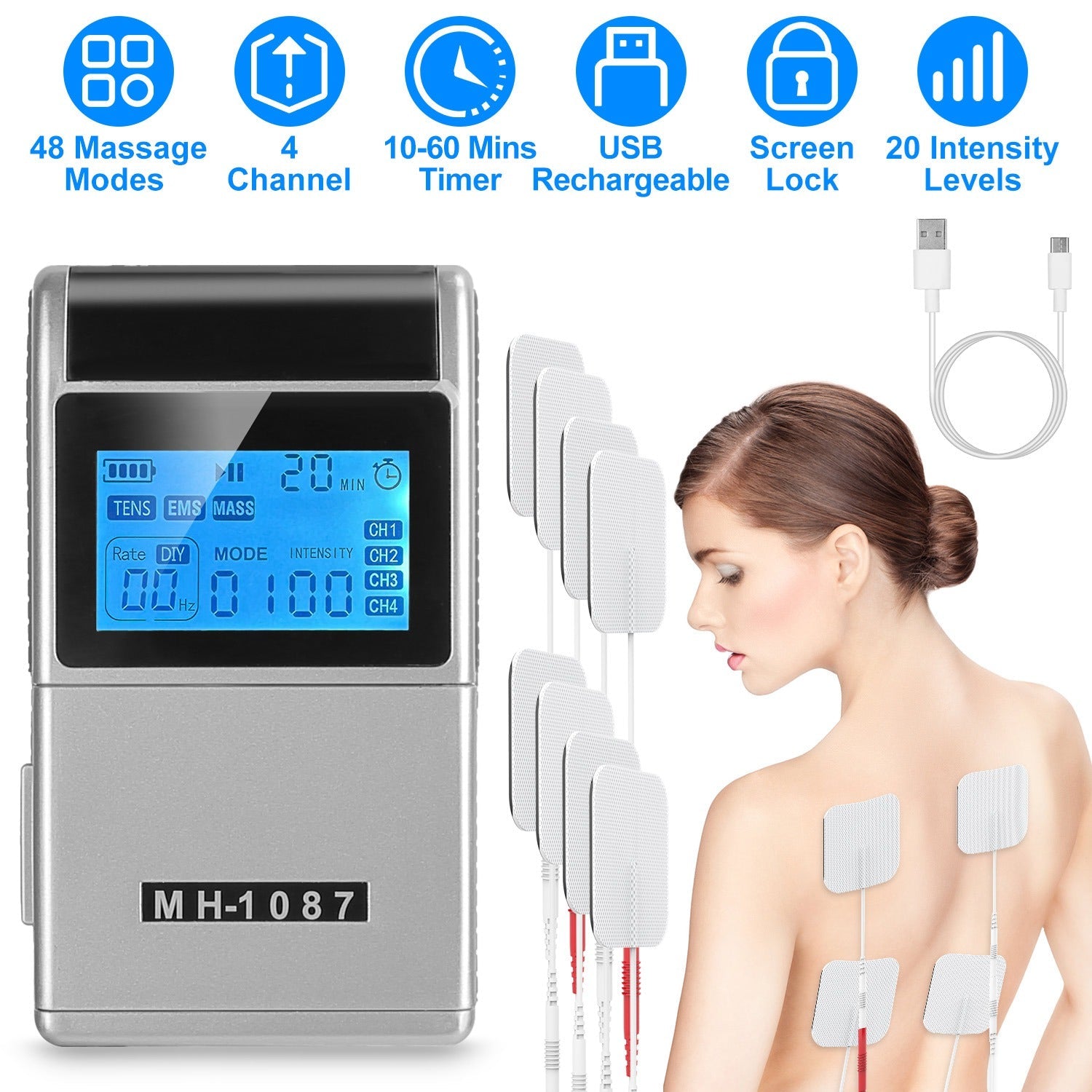 4-Channel TENS &amp; EMS Muscle Stimulator — 48 Modes - Solutions for Her & Him