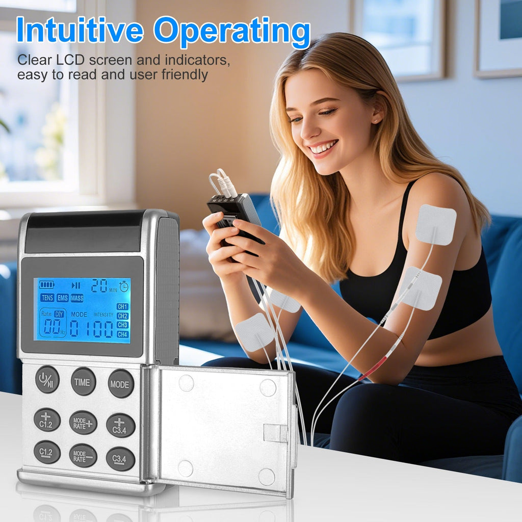 4-Channel TENS &amp; EMS Muscle Stimulator — 48 Modes - Solutions for Her & Him
